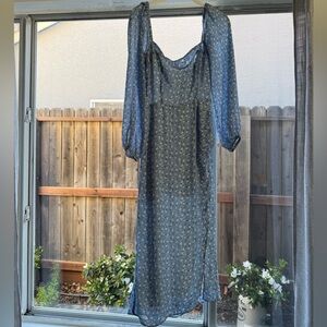 Abercrombie Blue Floral long sleeve Midi dress XS